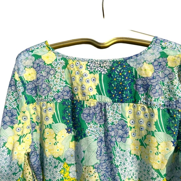 Talbots - Floral Cotton Tunic, Blue Green Yellow, Long Sleeve, SizeXL - Picture 5 of 11